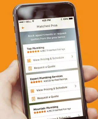 Looking up plumber ratings on homeadvisor mobile app