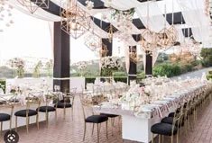 A wedding venue setup for dinner