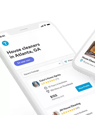 Thumbtack on a mobile phone displaying contractor reviews